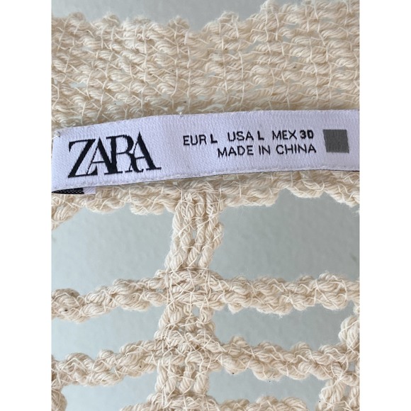 Zara Womens Crochet Crop Tank Top L Cream Vest Coastal Boho Open Knit Festival - Picture 7 of 8